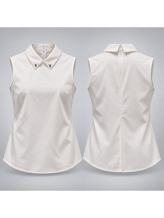 Vince Camuto Tops - VINCE CAMUTO DOWNTOWN OASIS Women’s Top White Cotton Zip Back Ornate Collar Sz S